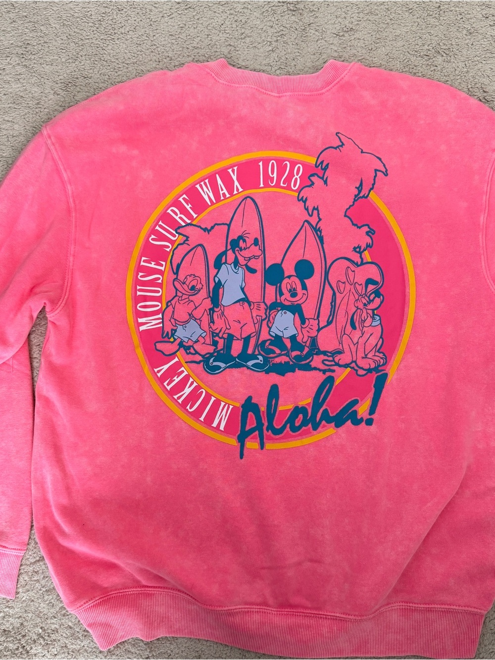 Sun-Drenched Style: Vintage-Wash "Mickey Mouse Surf Wax" Aloha Sweatshirt